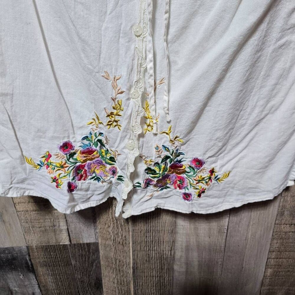 Scully Honey Creek Cream Floral Embroidered Blouse Large Boho Colorful Trendy - Picture 4 of 8